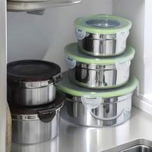 Korean Style 3-Piece Set: Stainless Steel Food Storage Containers, Refrigerator Airtight Boxes, Fruit Lunch Boxes - 優雅黑蓋 - 查看 6