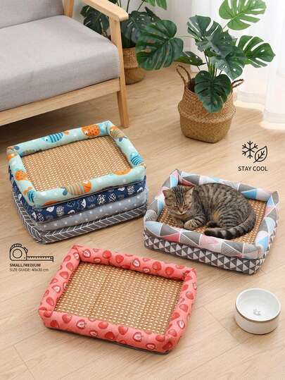 Thảm làm mát mùa hè cho thú cưng, phù hợp cho mèo và chó, làm từ mây đan chất lượng cao, thoáng khí, chống trượt và có thể giặt được, giường làm mát trong nhà cho thú cưng, thảm làm mát di động để ngủ và cào móng (nhiều kích cỡ)