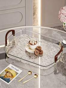 1 PET Serving Tray, Oval Design Tray, For Kitchen, Dining Table, Ramadan - Grey - View 4