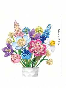865pcs ABS Flower Building Block Set, Multi-Angle Adjustable, Tight Interlocking, Adjustable Stem Length And Leaf Angle, Perfect Confession Bouquet, Home Decor Everlasting Flower, Valentine's Day Gift (Vase Not Included) - Multicolor - View 3