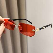 1pc Men's And Women's Black Small Frame Fashion Rimless Y2K Summer Beach Driving Glasses - Red - View 4