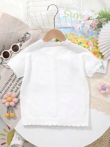 Girls Lightweight Breathable Floral Lace Trim Knit Cardigan, Spring/Summer - White - View 6