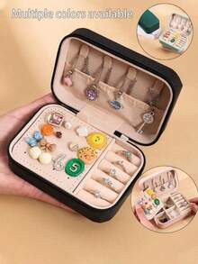 1pc Polyurethane Leather Jewelry Box, Waterproof Jewelry Storage Case, Portable Jewelry Box Suitable For Women And Girls, Double Layer Mini Travel Jewelry Box For Earrings, Rings And Necklaces, Suitable For School Dorm And Home Storage, Great Gift For Friends And Family - Multicolor - View 3