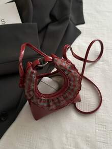 Mini Handbag, Fashion Lace Ruffle Crescent Moon Bag, Handheld Small Bag, Stylish Red Shoulder Small Bag - Red - View 6