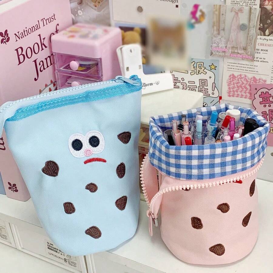 美观竖款翻盖折叠铅笔袋，可爱饼干造型笔袋，创意学生文具收纳袋，复活节礼物 - 多色 - 查看 1