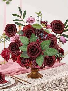 5/10/15/20/25/30 ساق وردة اصطناعية، مناسبة لباقات الزفاف DIY، ديكور المكتب، الحفلات، حفلات استقبال المواليد، ديكور المنزل، تغليف بأكياس OPP (بدون صندوق)، عيد الحب، عيد الميلاد، هدايا التخرج - عنابي اللون - مشاهدة 5