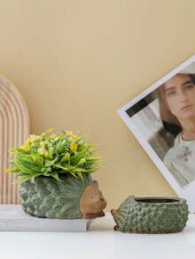 1个可爱创意陶瓷刺猬迷你卡通陶瓷花盆摆件，窑烧青铜色 - 擺飾 - 查看 5