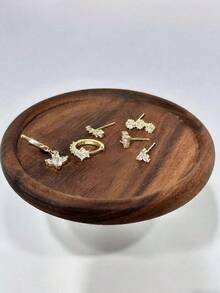 Shescity 6pcs Fashionable Delicate Micro-Inlaid Cubic Zirconia Floral Creative Versatile Women Earrings Set - Gold - View 5