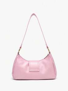 1件 PU Y2K 女款復古廢土風柔軟做舊皮革機車包，鉚釘扣飾，百褶雲朵設計，腋下單肩包，法棍包，方包，適合上班、通勤、約會、派對 - 粉色 - 查看 5