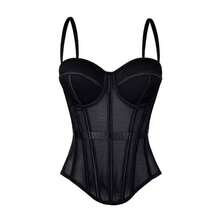 1PC Sexy Tight-Fitting Mature Lady Style Solid Color Fashion Fishbone Corset Slimming Mesh Camisole With Chest Pads For Outerwear - 咖色 - 查看 5