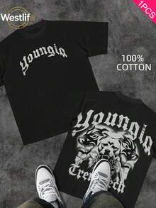 Men's Graphic T - Shirt | Bulldog Print | Daily Wear | 100% Cotton | Unisex Crewneck Gift T - Shirt - Black - View 1