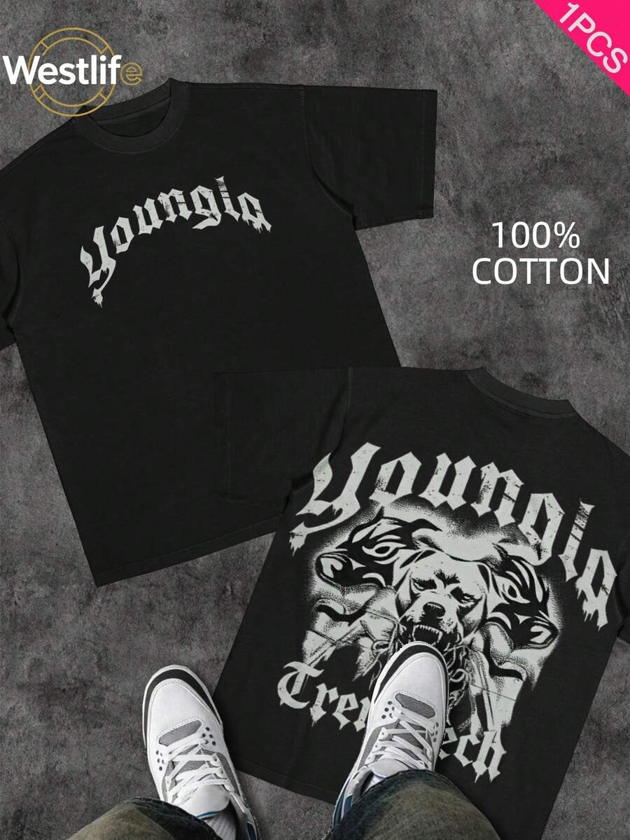 Men's Graphic T - Shirt | Bulldog Print | Daily Wear | 100% Cotton | Unisex Crewneck Gift T - Shirt - Black - View 1