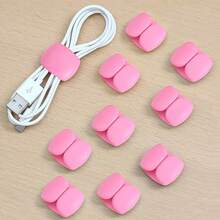 10pcs Minimalist Multi-Function Wire Winders, Data Cable, Earphone, Charging Cable Organizer, Portable Winding Holder - Baby Pink - View 9