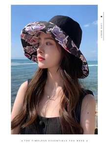 Reversible Floral Bucket Hat For Women, Large Brim Sun Protection Summer - Multicolor - View 3