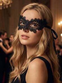 1/3/5/10 Pieces Women's Lace Masquerade Mask, Sexy Vintage Style, Cut-Out Floral Pattern Half-Face Mask With Ribbons, Suitable For All Seasons, Valentine's Day Costume - A - View 4