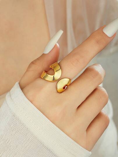 1个不对称条纹流苏不锈钢开口戒指，适合作为礼物，也适合派对、聚会和日常佩戴，女士适用。