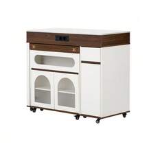 Kitchen Island With Wheels, Extendable Dining Table With Power Strips And Ribbed Glass, Sideboard With One Drawer, Serves As A Kitchen Island, Sideboard For Kitchen And Dining Room (White + Walnut) - White - View 6