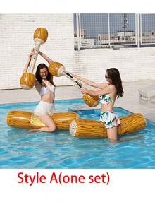 1/2/4pcs Inflatable Water Shooting Sticks, Wooden Grain Design, With Handle, Made Of PVC, Suitable For Water Games, Swimming Pool, Beach, Party, Inflatable Swimming Ring, Inflatable Buoy, Swimming Pool Floating Objects, Add Fun, Air Pump Needed Separately - Multicolor - View 10