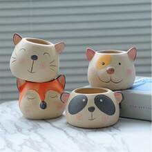 1 chậu trồng cây mọng nước bằng gốm hình động vật dễ thương ngẫu nhiên có lỗ thoát nước - Thích hợp cho xương rồng, thảo mộc, cây mini, sử dụng trong nhà/ngoài trời, chậu hoa tròn trang trí nhà cửa, văn phòng, ban công, quà tặng làm vườn, trang trí nhà cửa - ngẫu nhiên - Xem 2