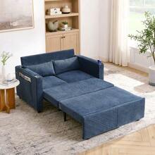 Minimalist, Elegant And Lightweight 3-In-1 Two-Seater Sofa Bed With A Sliding Convertible Function, USB Charging, Ideal For Naps, Beige - Navy Blue - View 2