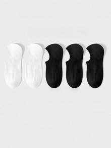 1双/5双装女士短袜，浅口低帮薄款透气吸汗纯色简约柔软舒适袜，适合春夏穿着 - 白色 - 查看 7