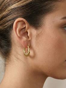 6 Pairs Random Assorted Women Earrings Set, Including Textured Hoop Earrings, Hammered Heart Earrings, Gold Tone Combo Earrings, Vintage Jewelry, Summer Beach Vacation Swimwear Accessories, Attractive Outfits, Wedding Dress Accessories - Versatile Jewelry Suitable For Swimming, Bathing, Workout, Great Gift For Valentine's Day, Birthday, Mother's Day, Easter - Gold - View 5