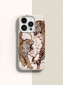 1个老虎樱花图案液态硅胶防震手机壳，兼容苹果Xs/Xsmax/Xr/11/12/13/14/15/16pro/Promax/14/15/16plus/17，男女通用礼品 - 米色 - 查看 1