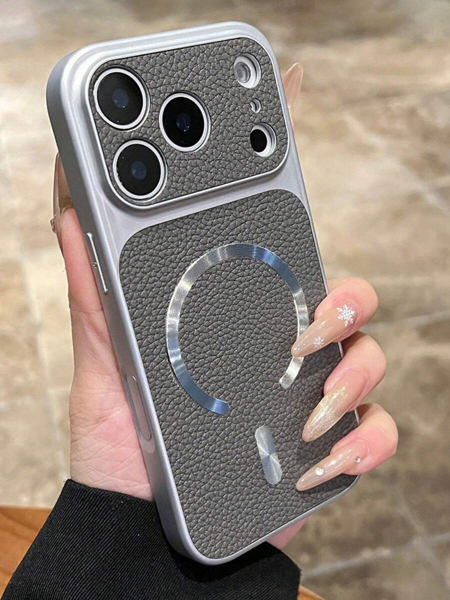 Luxury Litchi Leather Texture CD Pattern Magnetic Wireless Charging Phone Case For IPhone 17 Pro Max, 17 Pro, 16 Pro Max, 15 Pro Max, 14 Pro, 13, 12, Matte Lens Protection Anti-Fall Protective Cover