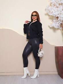 Jaqueta jeans Feminina Multicoloridas 100% Algodão - Preto - Visão 4