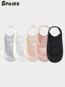 3/6 Pairs Lace Pattern Silicone Heel Grip Socks, Breathable Stockings - Multicolor - View 19