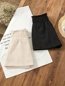 2pcs Girls Ruffled Elastic Waist Shorts, Children Casual Flowy Summer Shorts, Machine Washable - Black - View 4