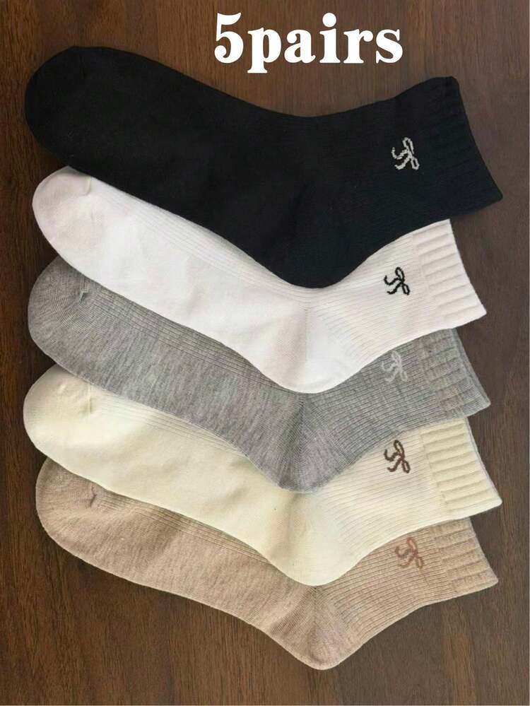 5 Pairs Women's Warm Mid-Calf Socks, Autumn/Winter, Butterfly Decor, Minimalist, Suitable For Home, Party, Sports, Christmas Gift - Multicolor - View 6