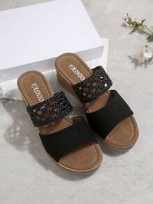 Damen neue Mode leichte & bequeme Keilsandalen, Sommer Strand Urlaub offene Zehenschuhe, geeignet für den täglichen Gebrauch, Urlaub, Party, Zuhause - Schwarz - Übersicht 6