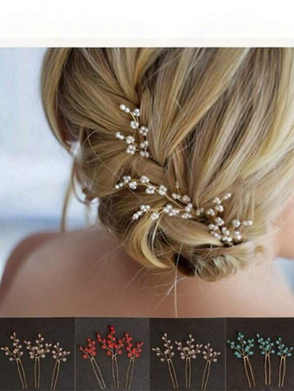 3 Pcs/Set Women's Handmade Faux Pearl Hairpin Set Bridal Headpiece Wedding Party,Summer,Beach