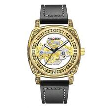 1pc Men's Black Zinc Alloy Business Style Luminous Carved Automatic Tourbillon Hollow Mechanical Watch - Black - View 7