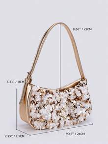 1 chiếc túi đeo vai nữ màu vàng và trắng đính sequin, kiểu dáng thời trang và thanh lịch, túi dự tiệc cao cấp. - Vàng - Xem 3