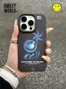 Smiley World SmileyWorld® 单件装全包覆式 TPU 材质纹理手机壳，蓝色笑脸和星星图案，UV 印刷，兼容 16、15、14、13、12、11 Pro Max，适合作为节日礼物、日常通勤使用，防摔设计，品质优良。 - 彩色 - 查看 2