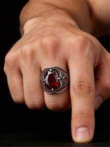 1 pieza Anillo de hombre - Accesorio de estilo empresarial de moda personalizado, adecuado para uso diario y como regalo - Rojo - Ver 4
