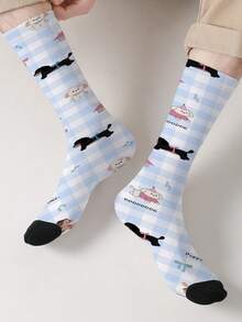 1 Pair 360° Printed Cartoon Puppy Pattern Crew Socks, Cute Dog Print Mid-Calf Socks, All-Season Unisex Comfort Casual Socks, Novelty Fun Pattern Socks - Multicolor - View 7