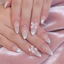 24 móng tay giả hình hạnh nhân dài vừa phải, 1 hộp, kiểu ombre mắt mèo, thanh lịch, tối giản, thiết kế nơ 3D, đa năng dùng hàng ngày, kèm 1 dũa móng và 1 keo dán móng. - Nhiều màu - Xem 4