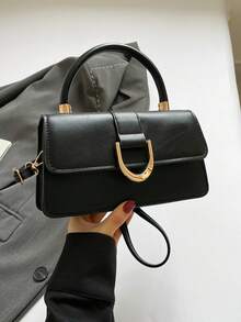 Fashionable Small Square Handbag For Women, New Casual Texture Commuter Bag, Minimalist Shoulder Crossbody Bag - Black - View 8