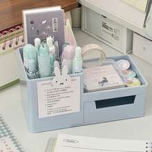 Caja de almacenamiento multifuncional de escritorio con forma de conejo lindo, con cajones y marco de fotos - Organizador de escritorio multiusos para papelería, cosméticos y artículos pequeños - Organizador de escritorio/dormitorio de tono rosa para oficina - Portalápices con compartimento - Ver 5