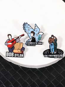 3 chiếc ghim cài áo phong cách Rock & Roll, phụ kiện huy hiệu kim loại chủ đề âm nhạc dân gian, thơ ca, thời trang sáng tạo. - Nhiều màu - Xem 4