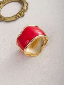 一款欧美风格的INS几何图案宽版红色珐琅开口弹力手链，用途广泛，适合日常佩戴、聚会和度假。 - 紅色 - 查看 12