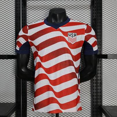USA Wave Stripe Red & White Soccer Jersey, Unisex Couple Matching Sports Top, Retro Streetwear Athletic Shirt, Ideal Gift For Soccer Fans