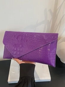 New Niche Design Fashion Crocodile Embossed Envelope Bag, Retro Style Women Handbag - Purple - View 12