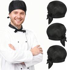 3 Pack Tie Back Chef Hats, Adjustable Chefs Hats Adults Chefs Bandana Skull Cap Breathable Cooking Hat Men Women - View 1