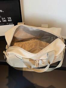 1 chiếc túi du lịch/đi làm cuối tuần bằng nylon màu kaki phối chỉ tương phản, dung tích lớn, khóa kéo. - Nhiều màu - Xem 11