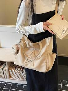 新款时尚休闲帆布材质星形图案多口袋女士手提包带零钱包 - 卡其色 - 查看 6