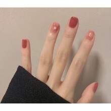 [Free Shipping]Wearable Short Nail Art Stickers, Detachable, Simple Gradient Solid Color Nude Color Student Nail Stickers - Hồng - Xem 5